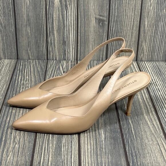 Stuart Weitzman Eva Women Pointed Toe Slingback Pumps Heels Fawn Beige Sz 10.5B - Picture 3 of 12